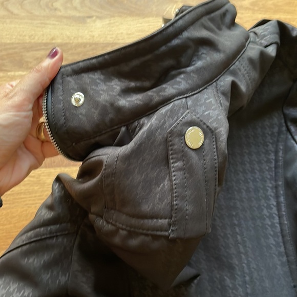 MICHAEL Kors Black Belted Soft Shell Houndstooth Zip Trench Jacket Coat - Picture 12 of 12